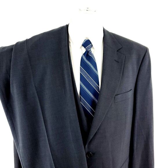 Jos A Bank Wool 2 Button 2 Piece Suit 44L Gray 36/29 Pleated Cuffed High Rise Su - Picture 1 of 12